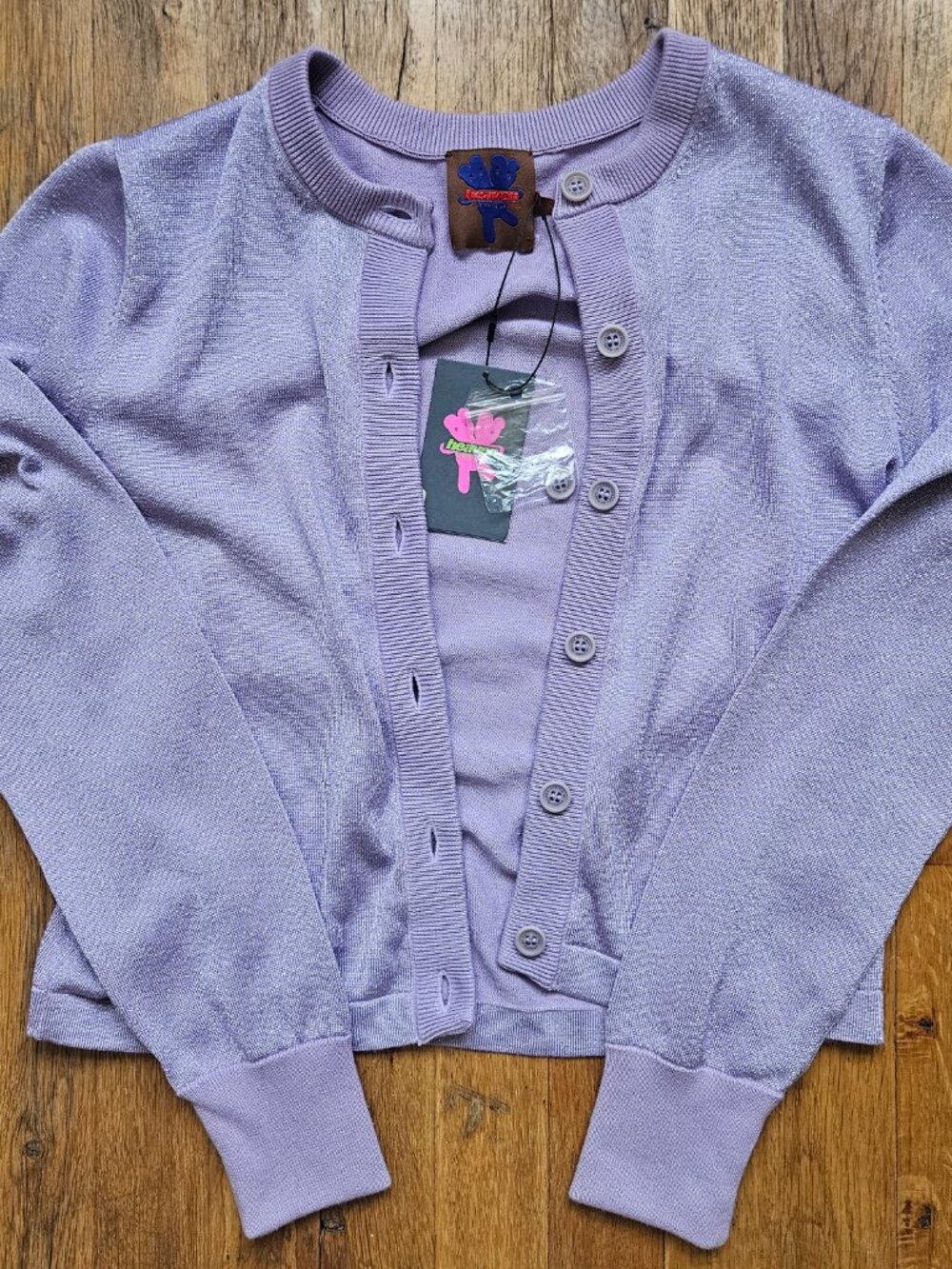 HEAVEN by MARC JACOBS NWT Sparkle Cardigan Lilac purple sweater top M - Picture 2 of 4